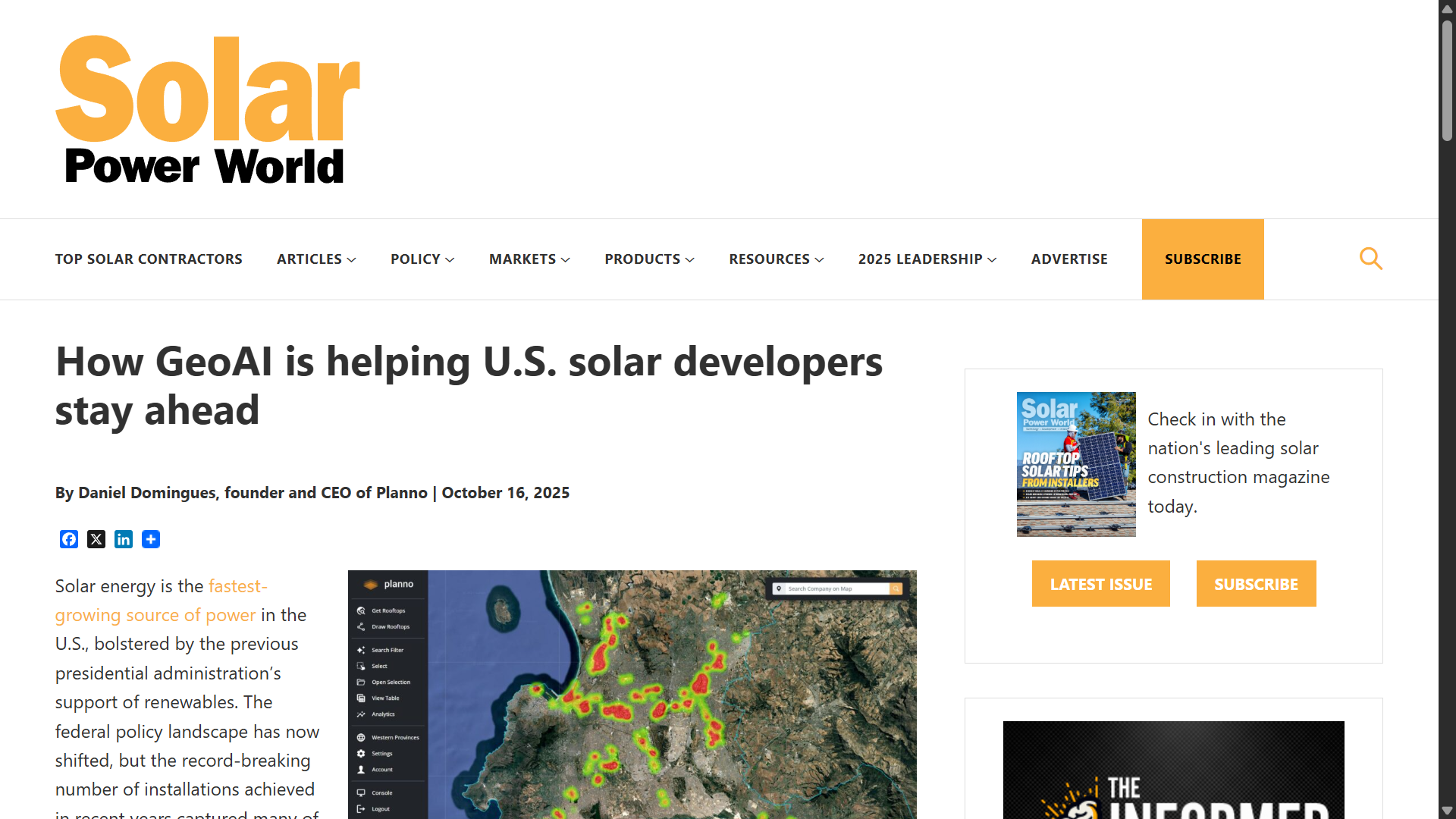 Daniel Domingues’ guest article on GeoAI and solar development published in Solar Power World.